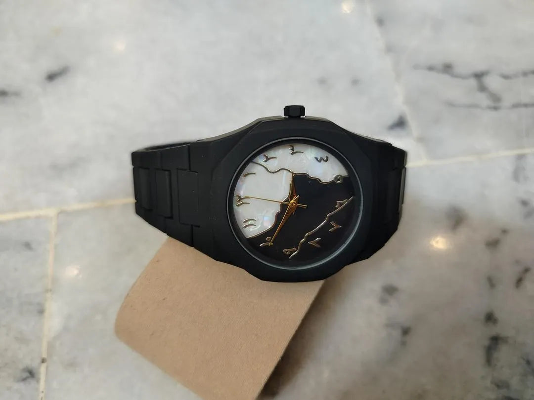 Aura Marble Dial Unisex Watch Black Strap